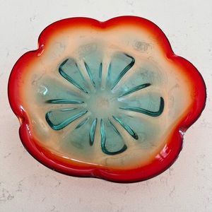 Vintage Murano Crimson Aqua Handblown Art Glass Dish, Circa 1960s